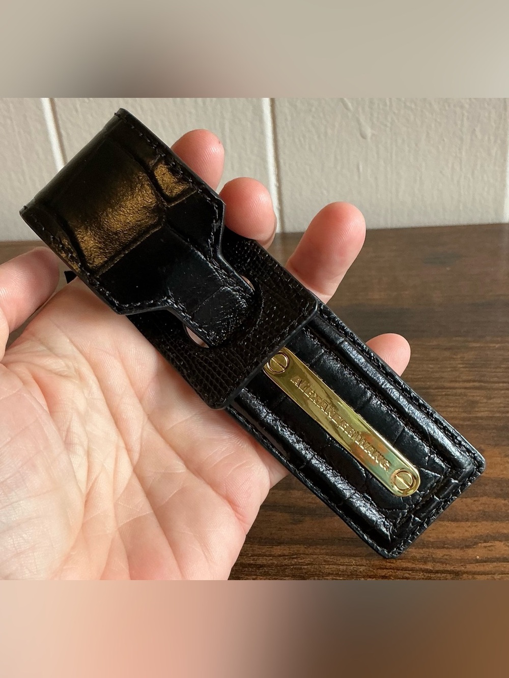 rare HTF NWOT Alexander Wang Black Mock Croc Lizard Embossed Leather Luggage Tag